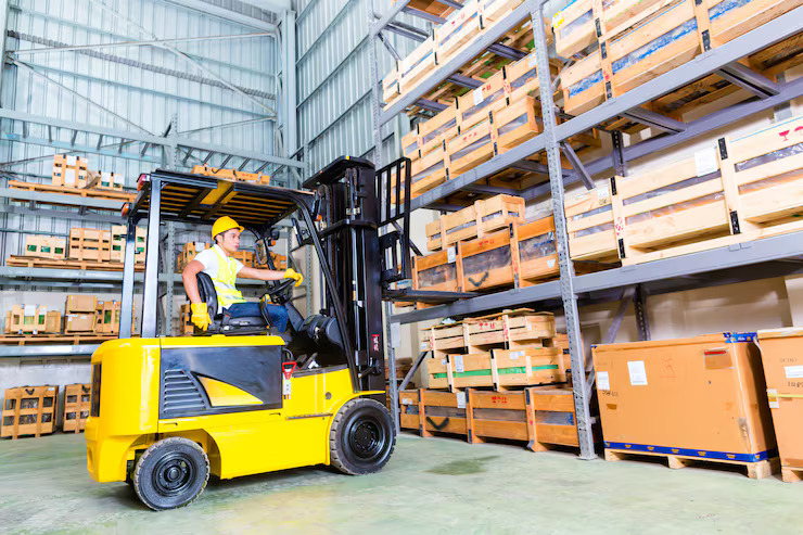 Forklift lifting pallet storage