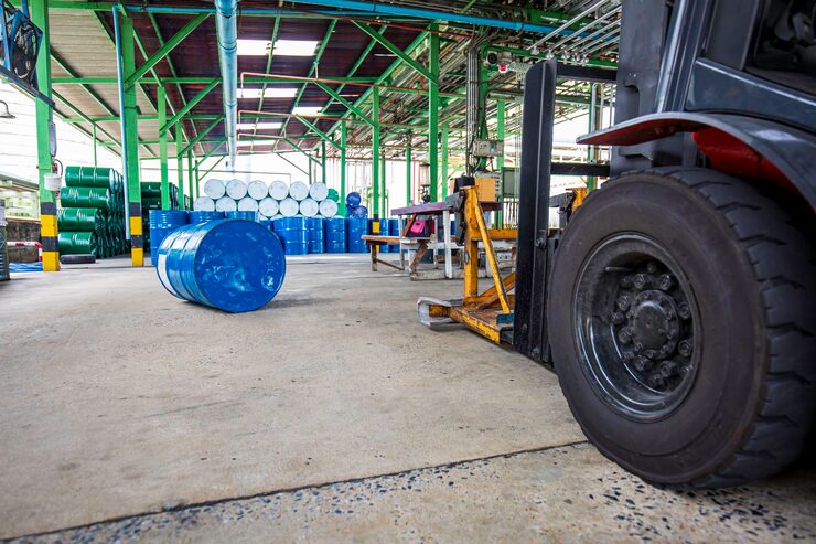 forklift wheel lifts chemical drums